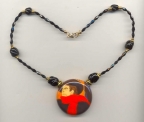 Toulouse Lautrec's "Ambassadeurs" Blown, Murano Glass Disc Necklace